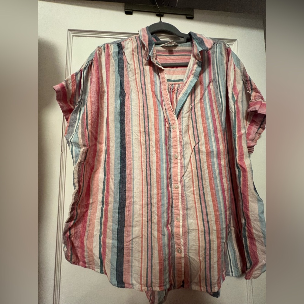 Time and Tru Pink and Blue Casual Button Down Shirt